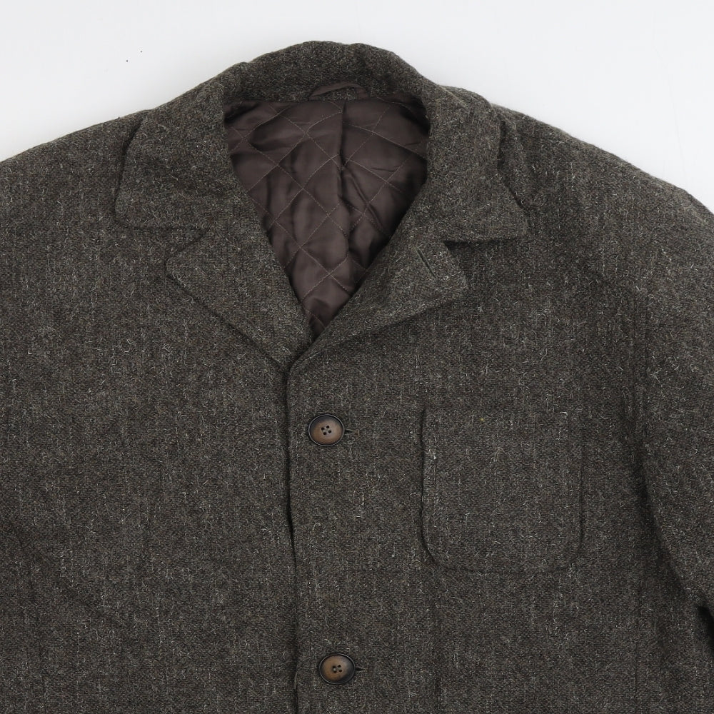 IQ Trademark Mens Brown Overcoat Coat Size M Button