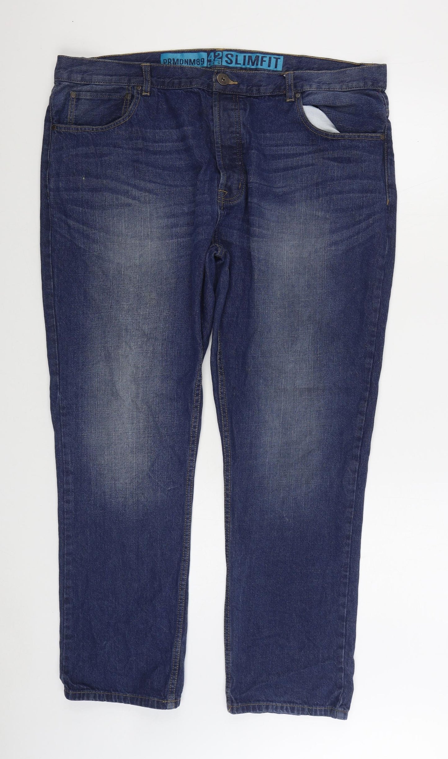 George Mens Blue Cotton Straight Jeans Size 42 in L30 in Regular Zip