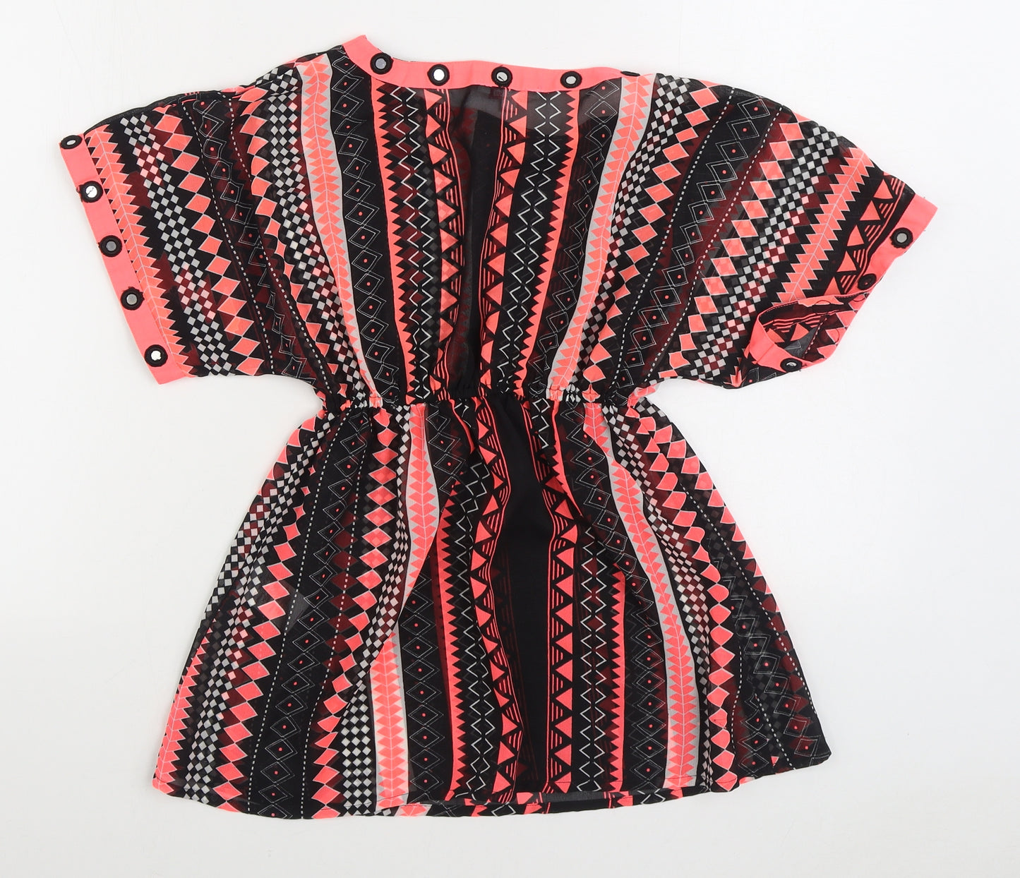 Miss E-Vie Girls Pink Geometric Polyester Skater Dress Size 9-10 Years Boat Neck Pullover - Beach Cover Up