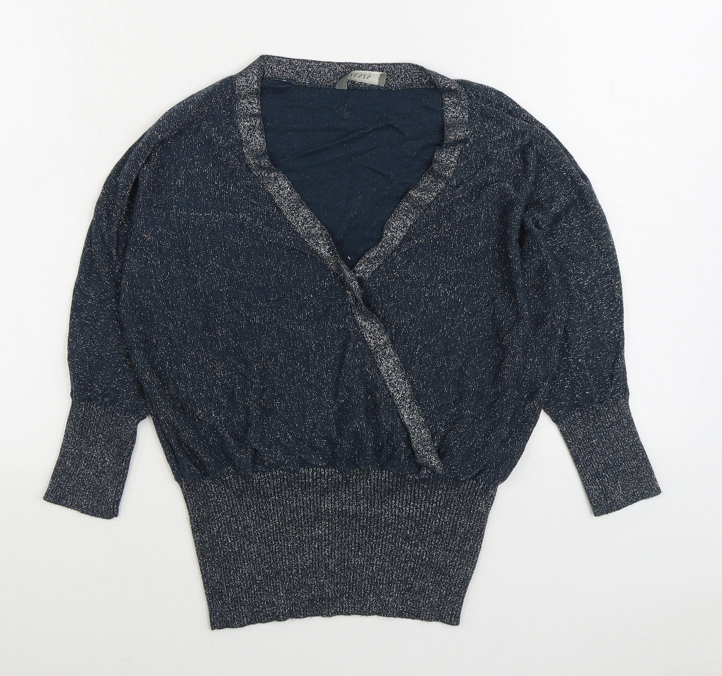 Oasis Womens Blue V-Neck Viscose Pullover Jumper Size M - Sparkle