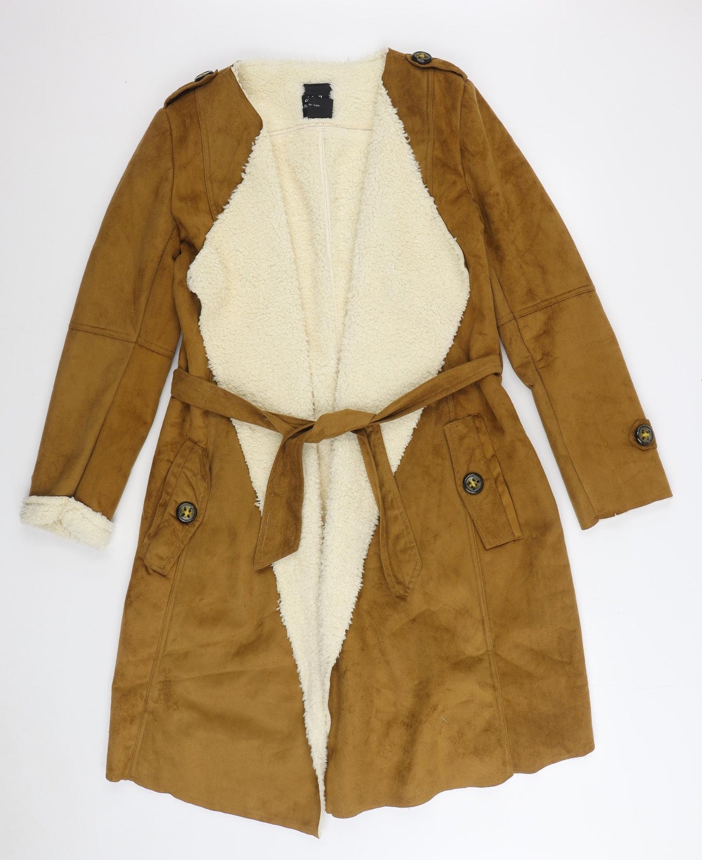 Me Jane Womens Brown Overcoat Coat Size M Tie