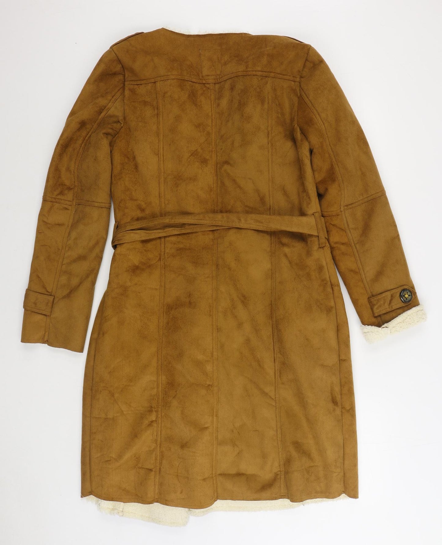 Me Jane Womens Brown Overcoat Coat Size M Tie