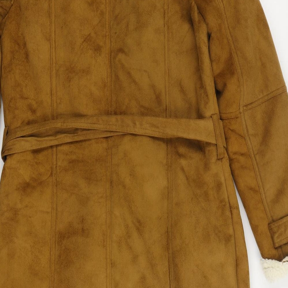 Me Jane Womens Brown Overcoat Coat Size M Tie