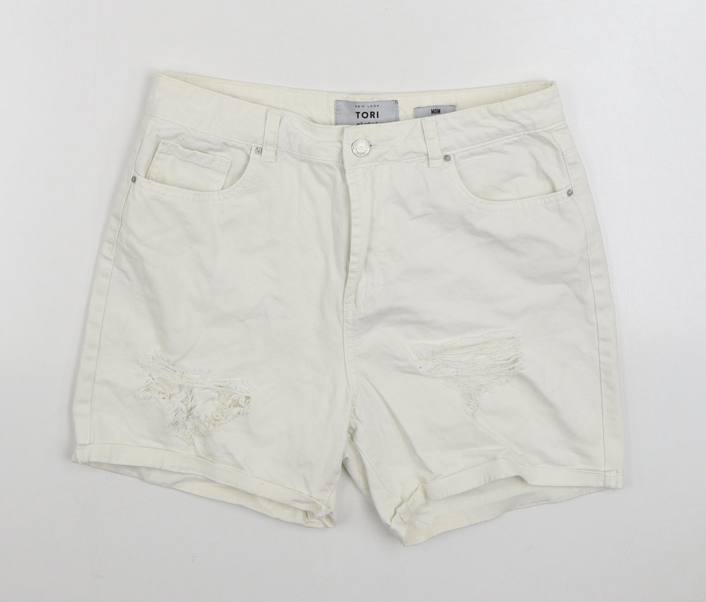 New Look Womens White Cotton Hot Pants Shorts Size 12 Regular Zip