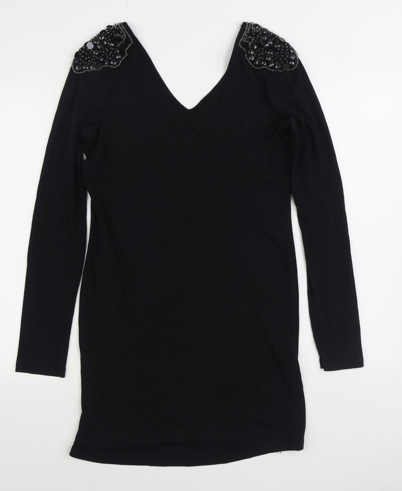 VERO MODA Womens Black Cotton T-Shirt Dress Size XL V-Neck Pullover