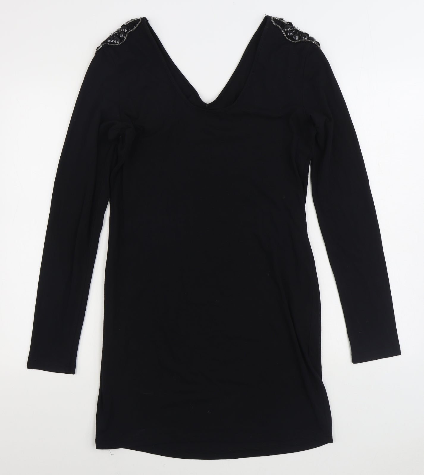 VERO MODA Womens Black Cotton T-Shirt Dress Size XL V-Neck Pullover