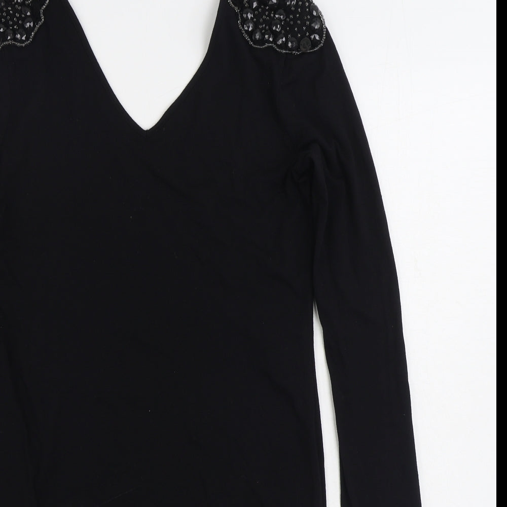 VERO MODA Womens Black Cotton T-Shirt Dress Size XL V-Neck Pullover