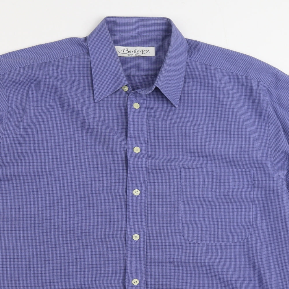 Berkertex Mens Blue Polyester Dress Shirt Size 16.5 Collared Button