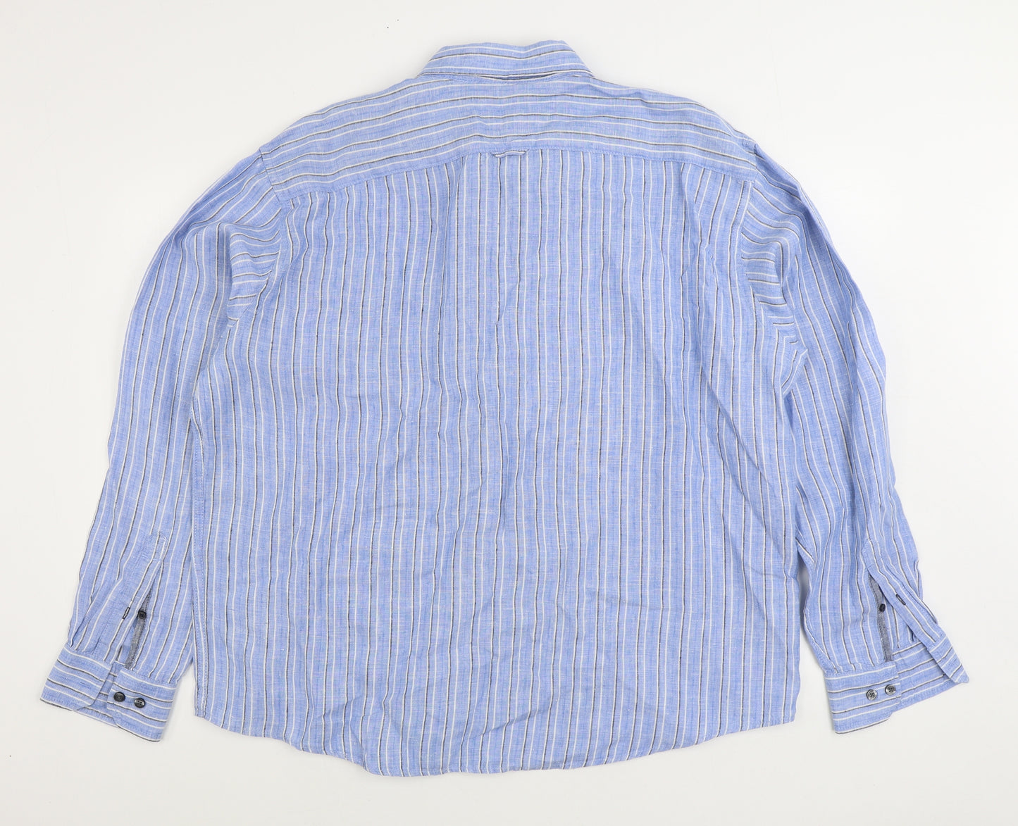 Marks and Spencer Mens Blue Striped Linen Button-Up Size 2XL Collared Button