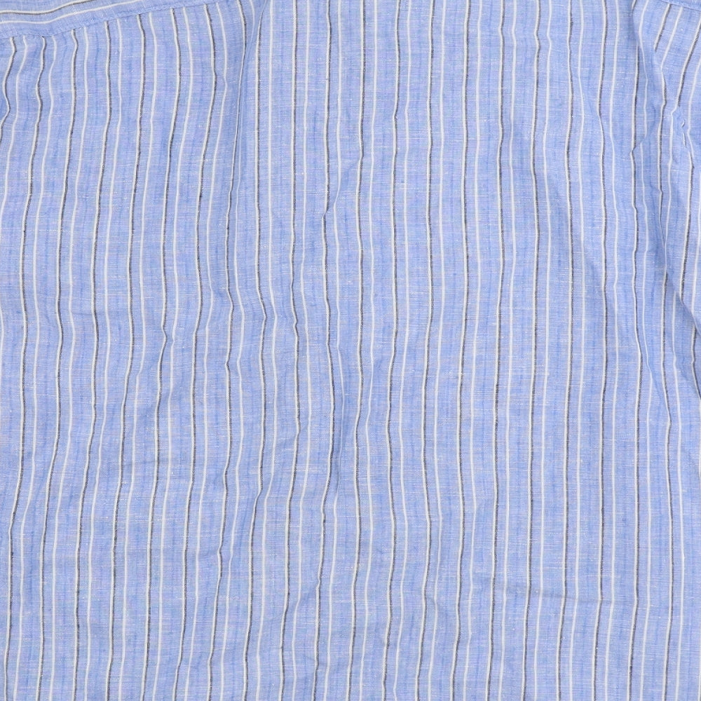 Marks and Spencer Mens Blue Striped Linen Button-Up Size 2XL Collared Button
