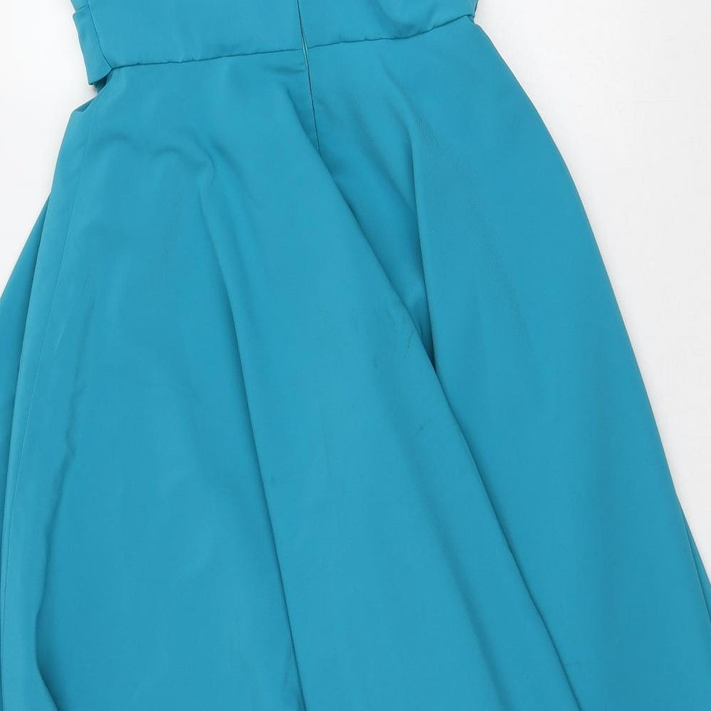 DYNASTY Womens Blue Polyester Ball Gown Size 12 Off the Shoulder