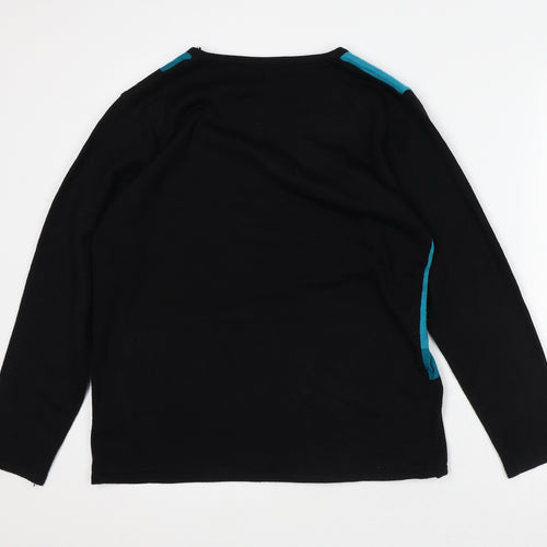 Fay Louise Womens Black Round Neck Striped Acrylic Pullover Jumper Size L