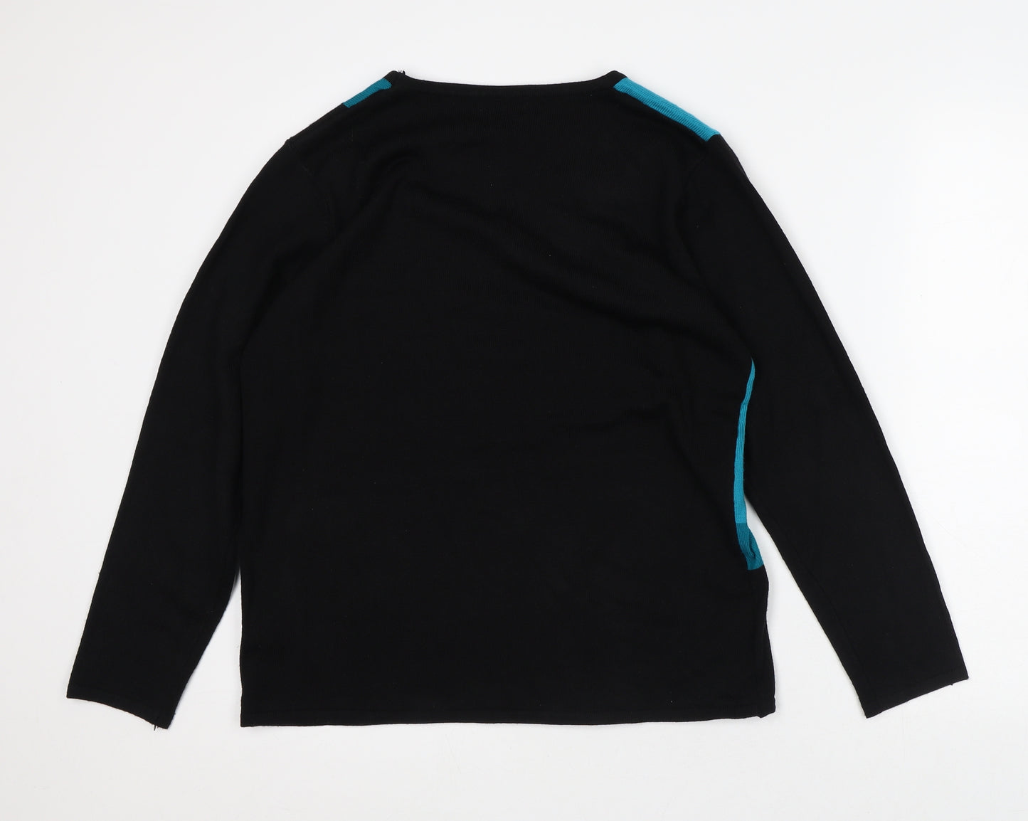 Fay Louise Womens Black Round Neck Striped Acrylic Pullover Jumper Size L