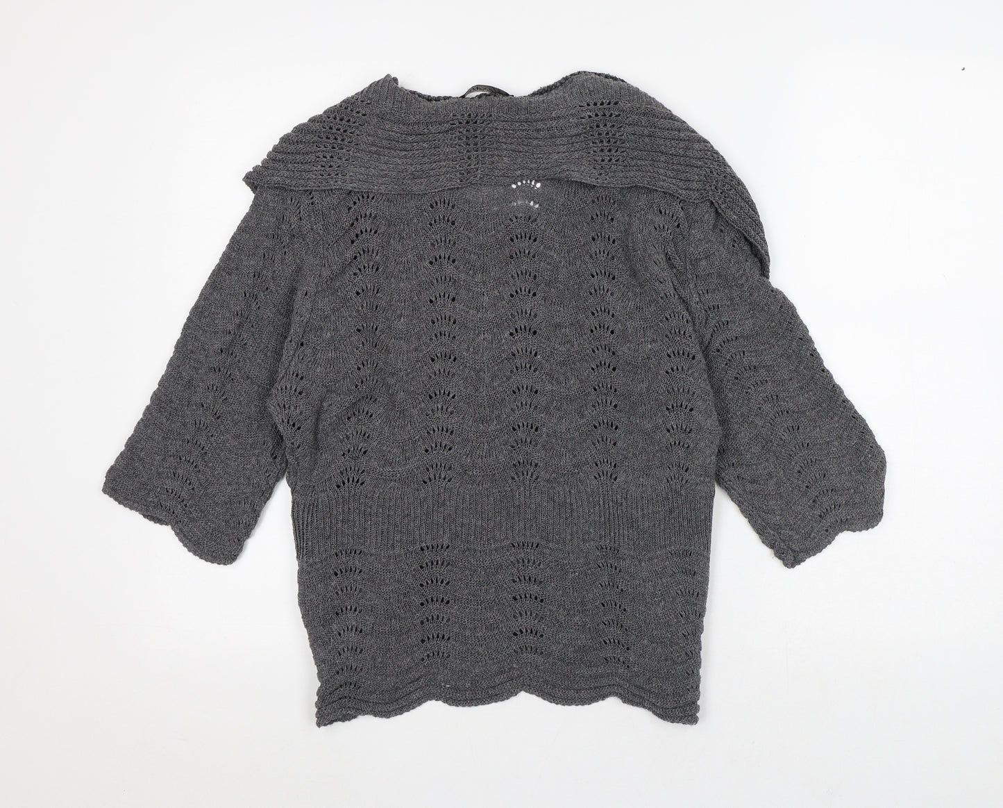 Alexara Womens Grey Round Neck Striped Cotton Cardigan Jumper Size M