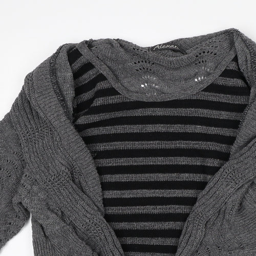 Alexara Womens Grey Round Neck Striped Cotton Cardigan Jumper Size M