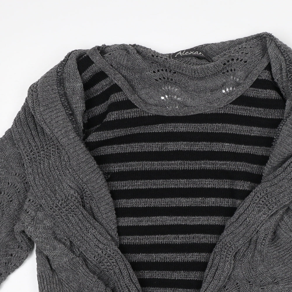 Alexara Womens Grey Round Neck Striped Cotton Cardigan Jumper Size M
