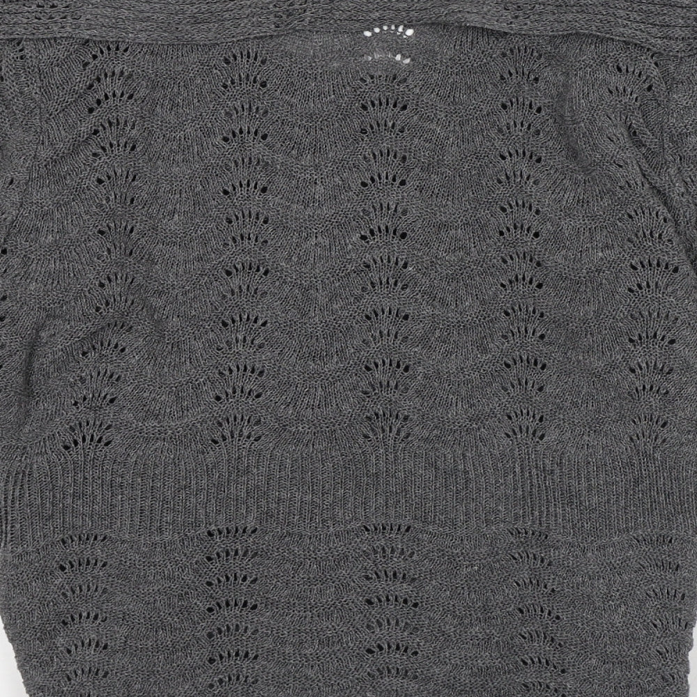 Alexara Womens Grey Round Neck Striped Cotton Cardigan Jumper Size M