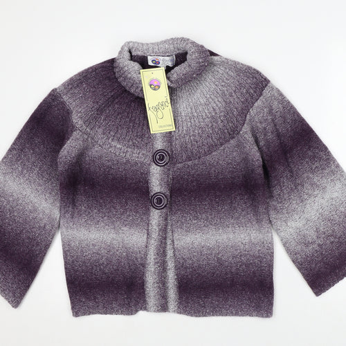 Fragrance Womens Purple Collared Striped Acrylic Cardigan Jumper Size S