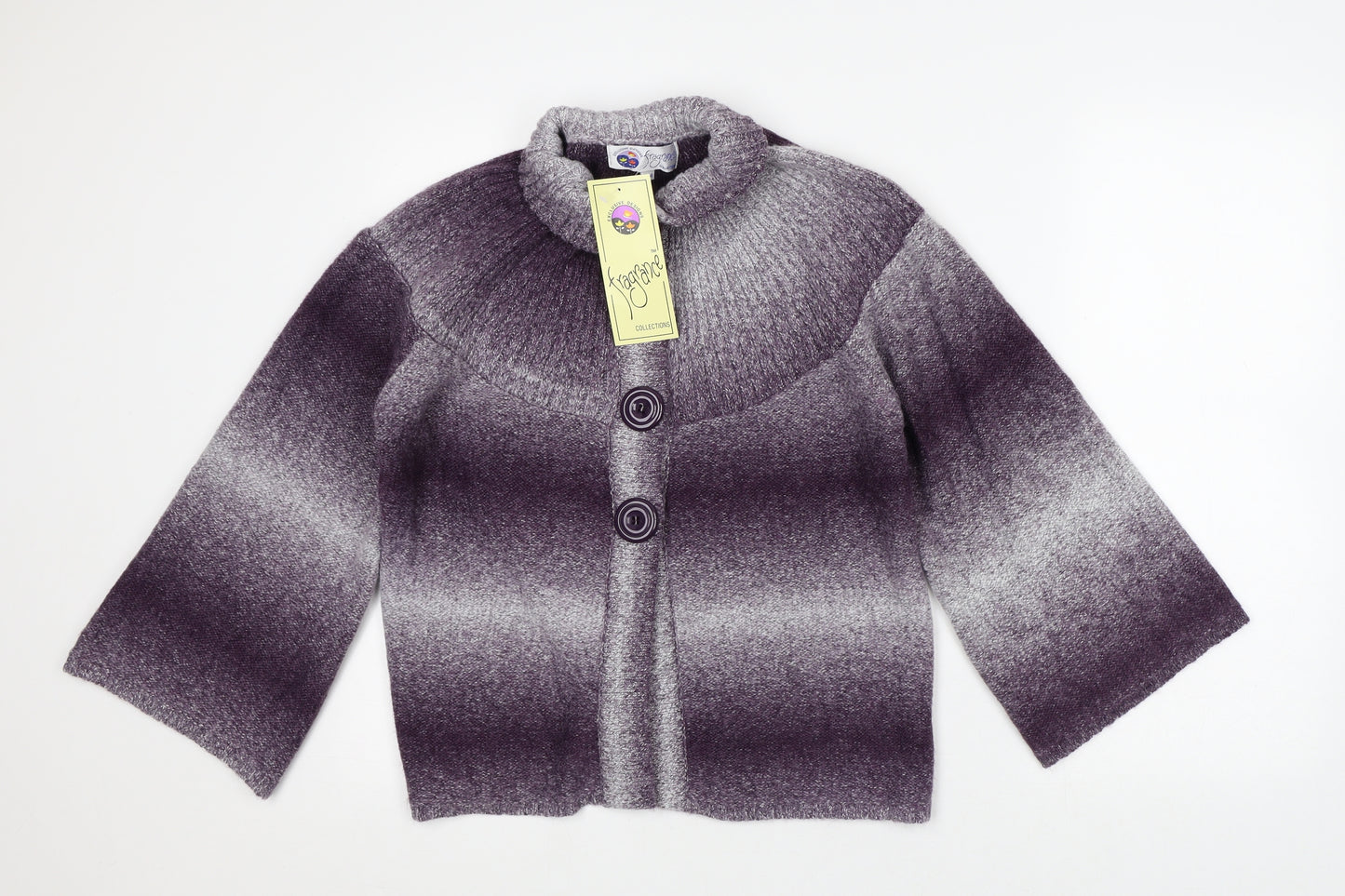 Fragrance Womens Purple Collared Striped Acrylic Cardigan Jumper Size S