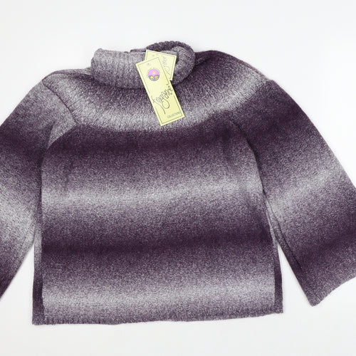 Fragrance Womens Purple Collared Striped Acrylic Cardigan Jumper Size S