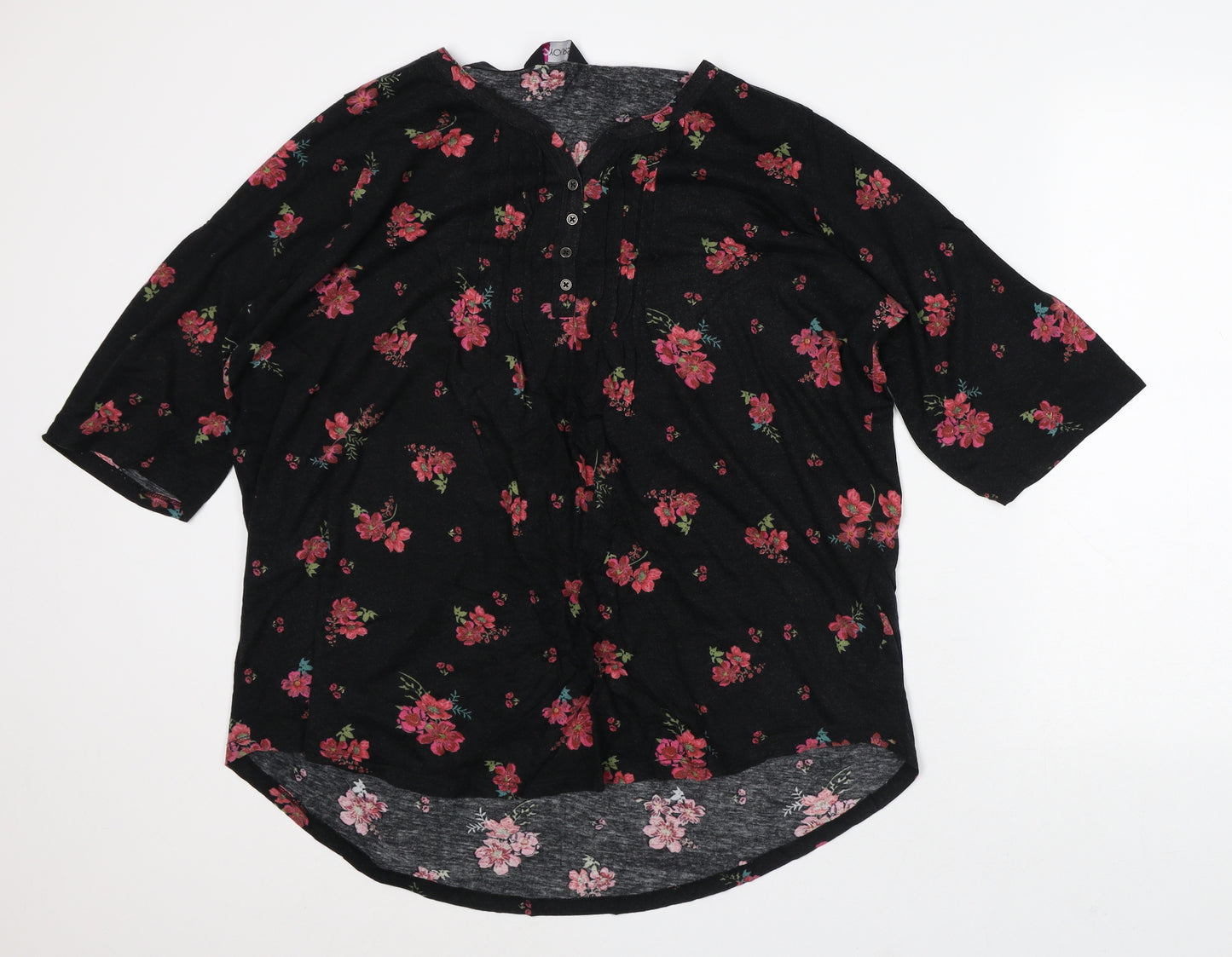 Love Yours Womens Black Geometric Cotton Tunic Blouse Size 22 V-Neck