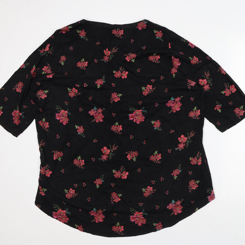 Love Yours Womens Black Geometric Cotton Tunic Blouse Size 22 V-Neck