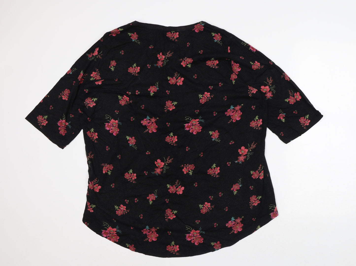 Love Yours Womens Black Geometric Cotton Tunic Blouse Size 22 V-Neck