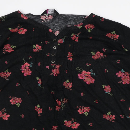 Love Yours Womens Black Geometric Cotton Tunic Blouse Size 22 V-Neck
