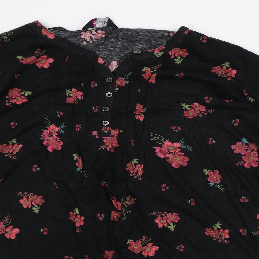 Love Yours Womens Black Geometric Cotton Tunic Blouse Size 22 V-Neck