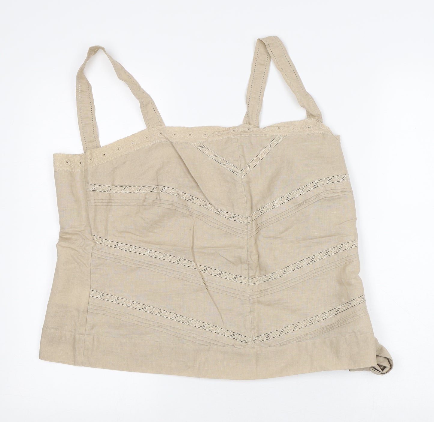 Monsoon Womens Beige Geometric Linen Camisole Tank Size 18 Square Neck
