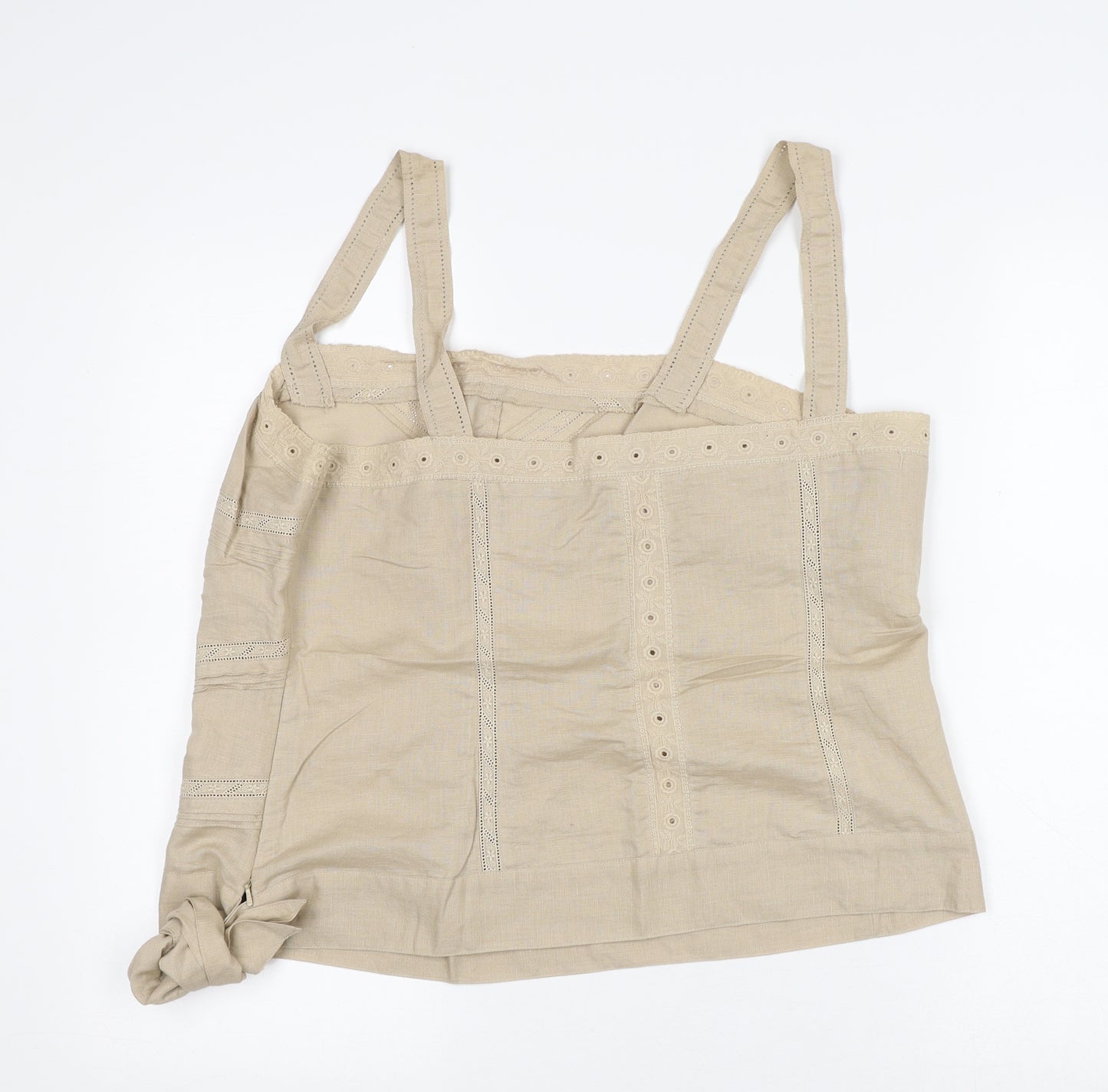 Monsoon Womens Beige Geometric Linen Camisole Tank Size 18 Square Neck