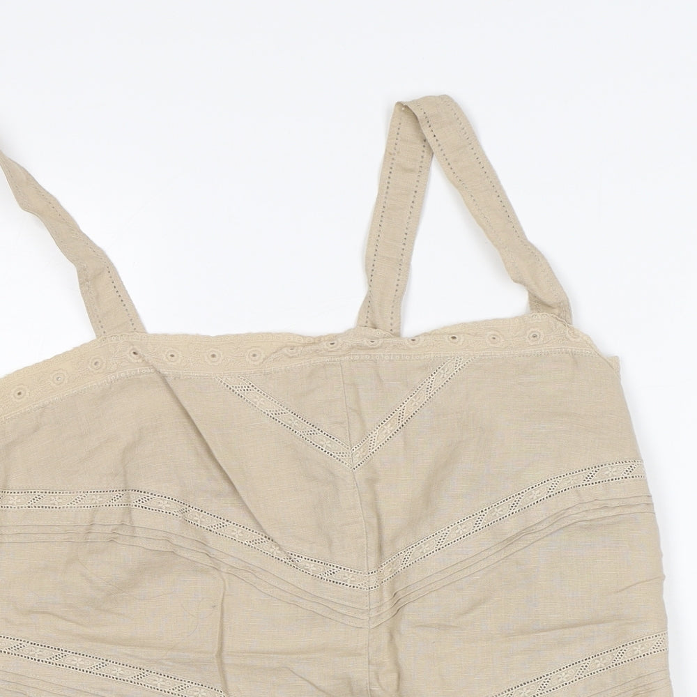 Monsoon Womens Beige Geometric Linen Camisole Tank Size 18 Square Neck