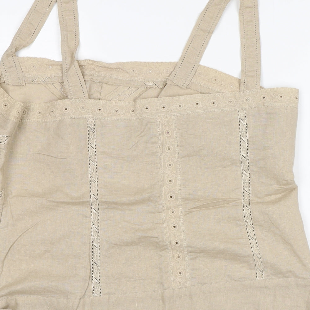 Monsoon Womens Beige Geometric Linen Camisole Tank Size 18 Square Neck