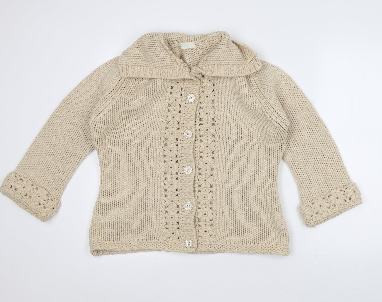 Marks and Spencer Womens Beige Collared Acrylic Cardigan Jumper Size 16