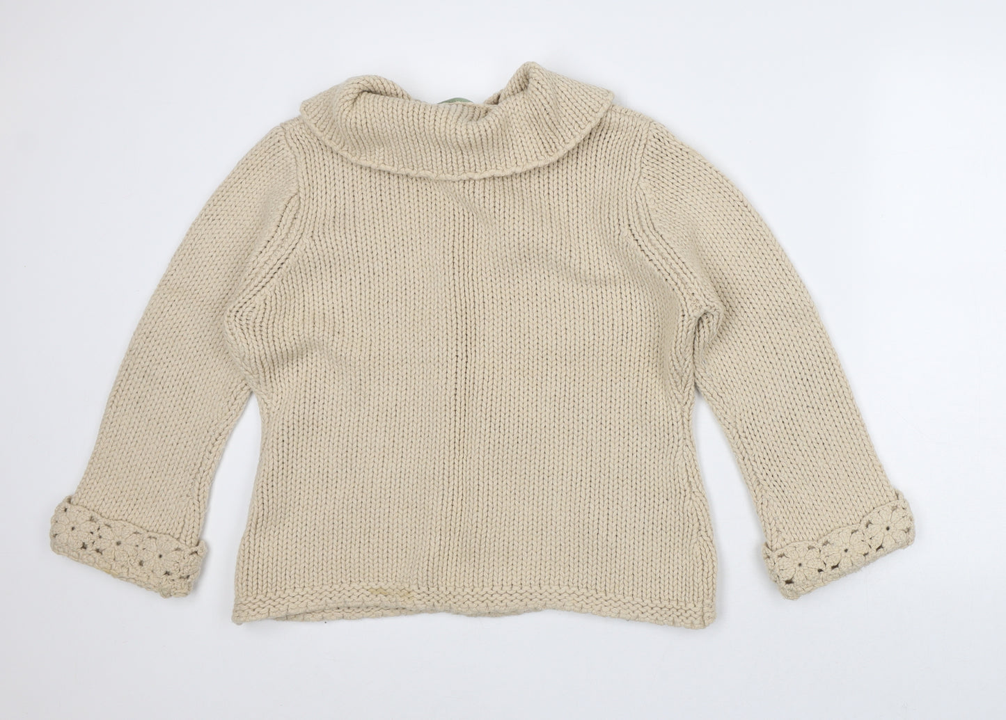 Marks and Spencer Womens Beige Collared Acrylic Cardigan Jumper Size 16