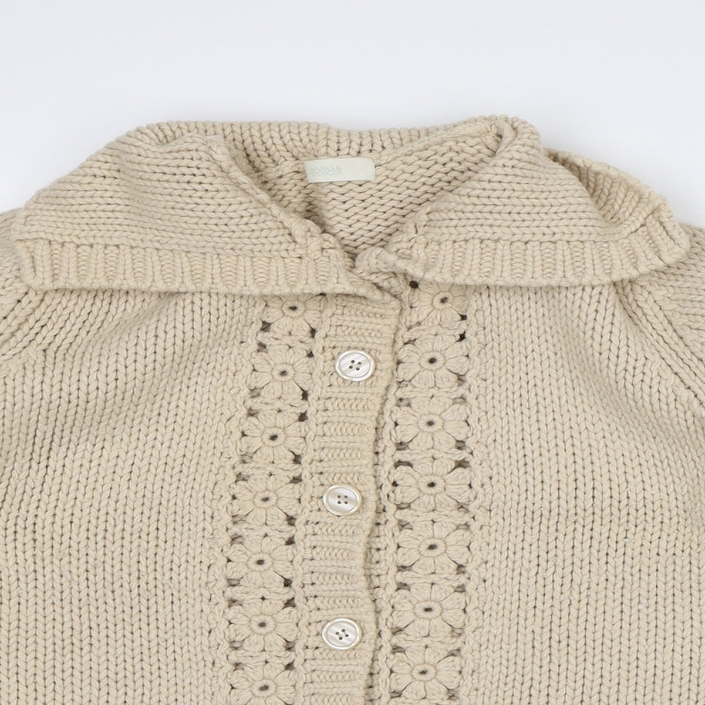 Marks and Spencer Womens Beige Collared Acrylic Cardigan Jumper Size 16