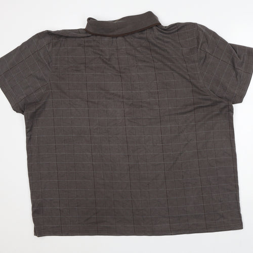 Luxury Mens Brown Check Modal Polo Size 2XL Collared