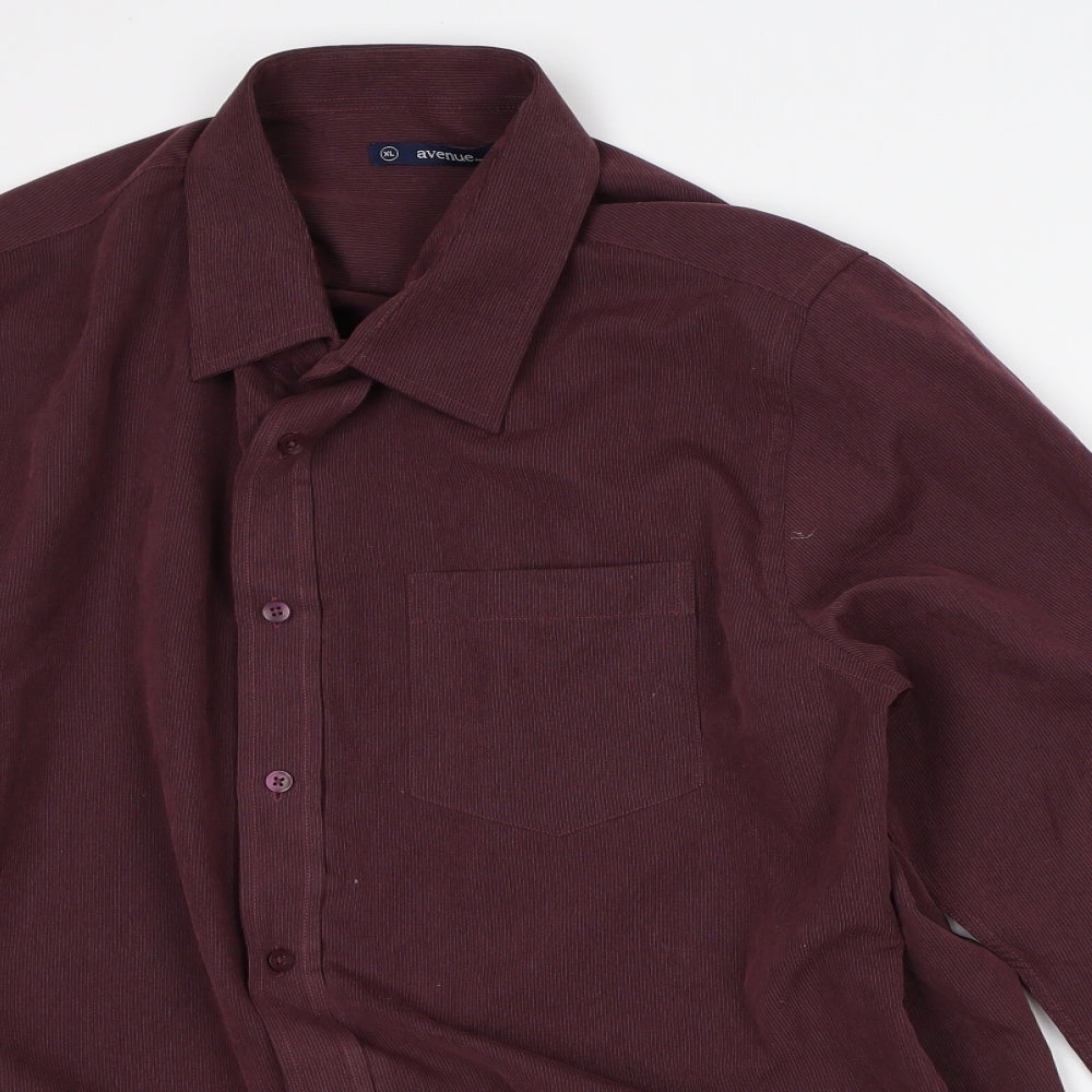 Avenue Mens Brown Striped Polyester Button-Up Size XL Collared