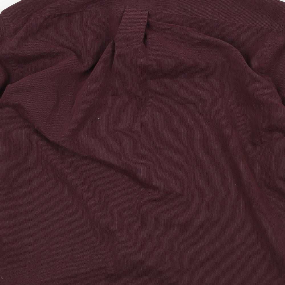 Avenue Mens Brown Striped Polyester Button-Up Size XL Collared