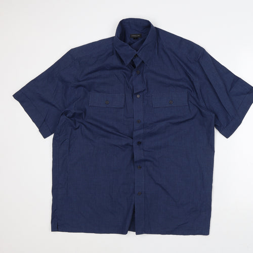 Florence and Fred Mens Blue Geometric Polyester Button-Up Size L Collared
