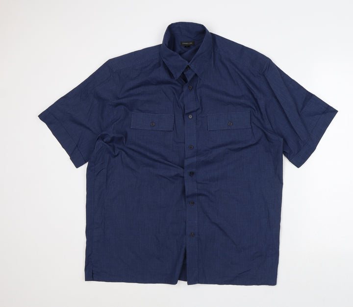 Florence and Fred Mens Blue Geometric Polyester Button-Up Size L Collared