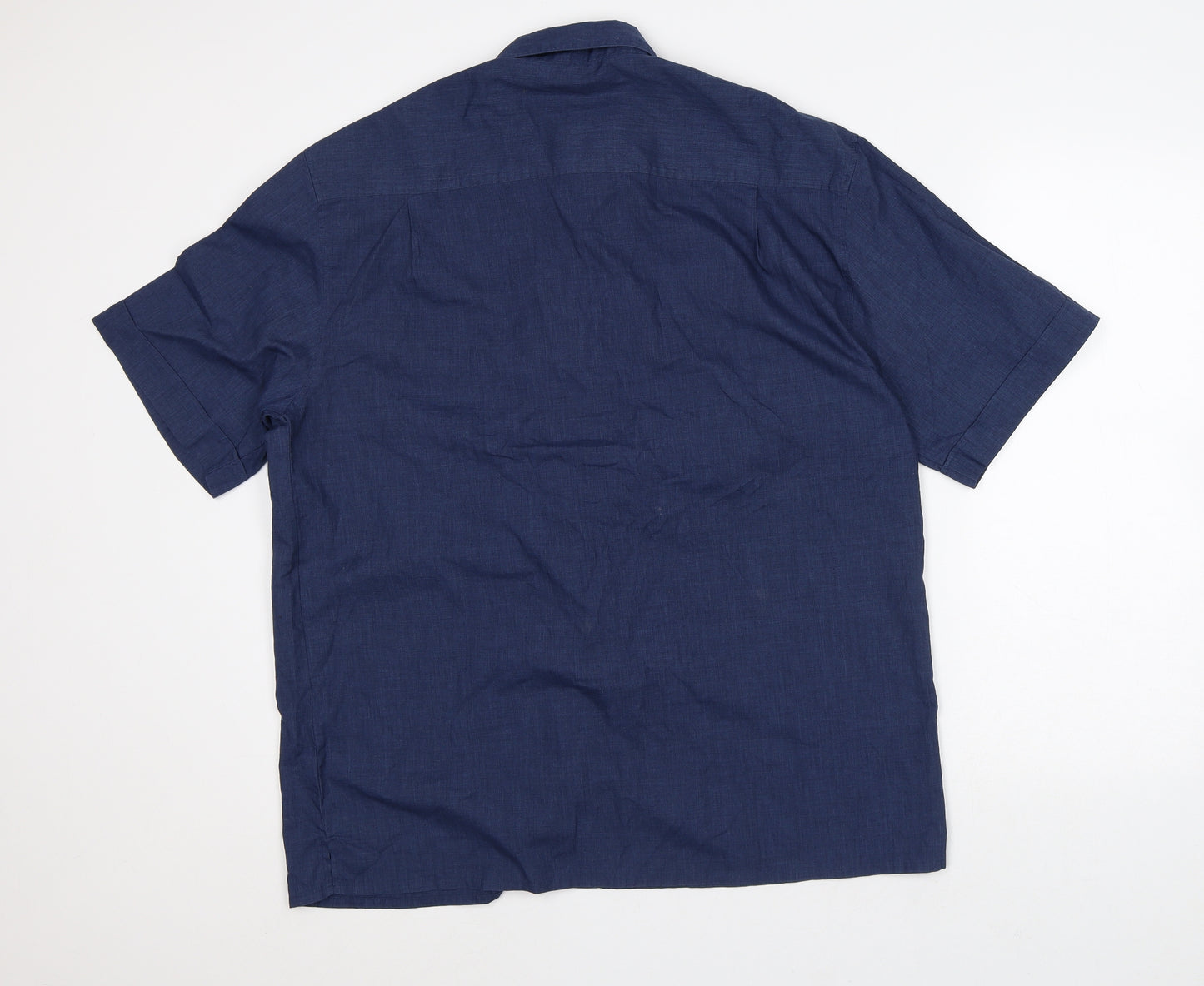 Florence and Fred Mens Blue Geometric Polyester Button-Up Size L Collared