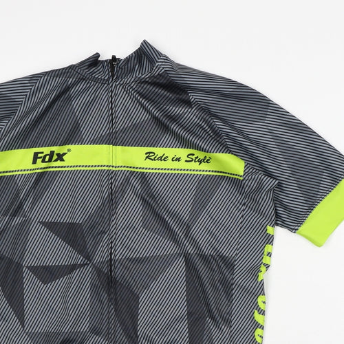 FDX Mens Grey Striped Polyester Pullover T-Shirt Size M Mock Neck - Bike