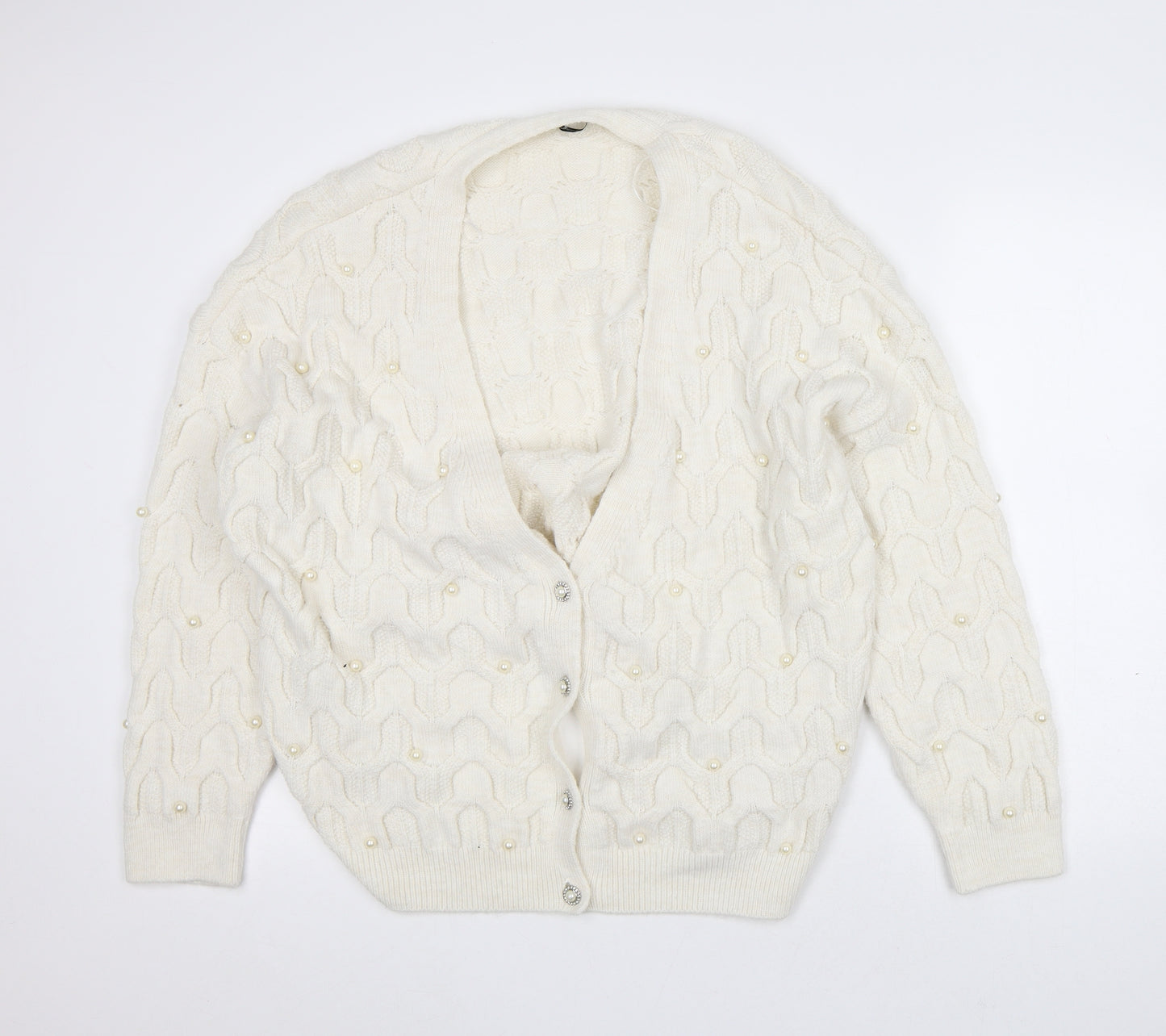 George Womens Beige V-Neck Acrylic Cardigan Jumper Size L