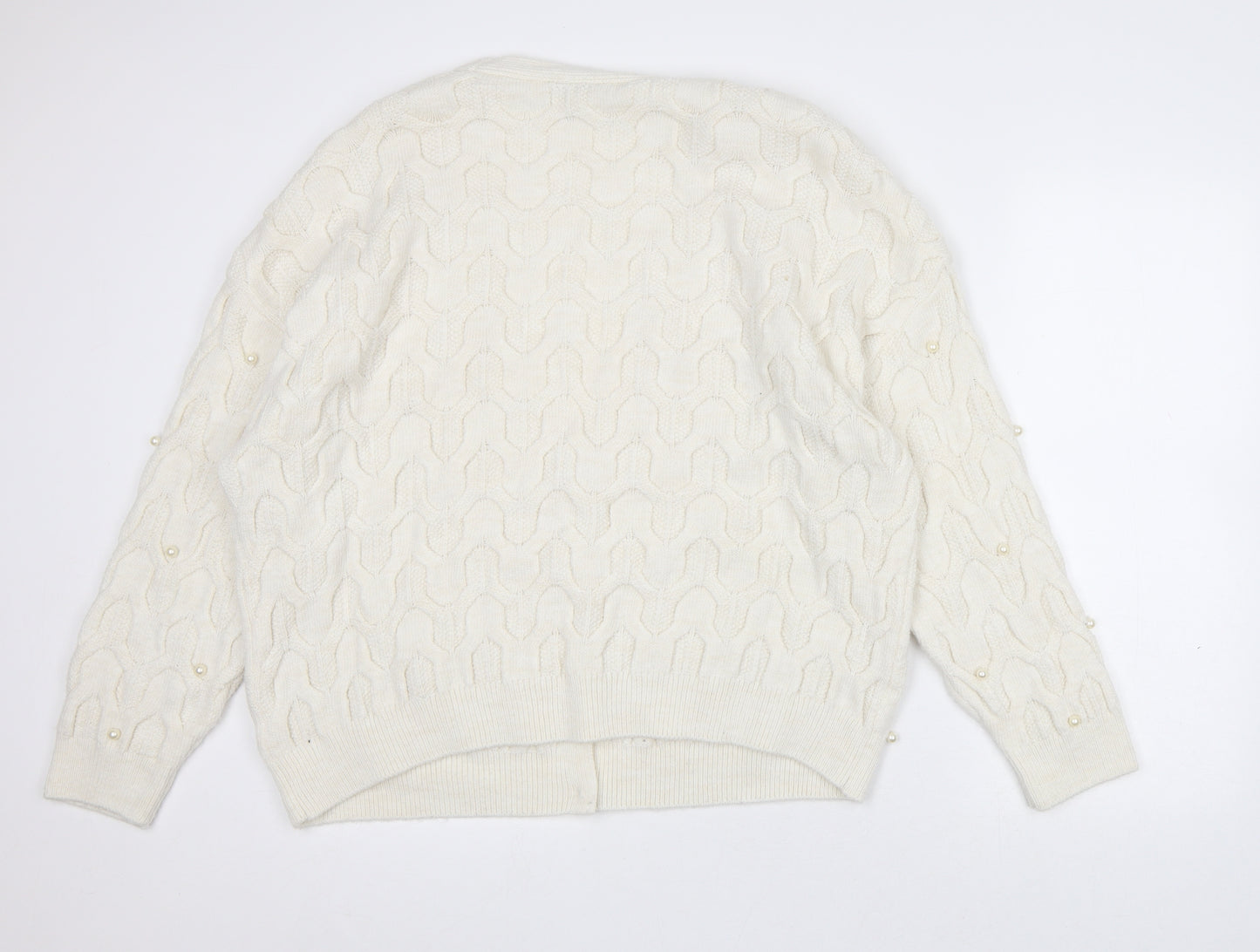 George Womens Beige V-Neck Acrylic Cardigan Jumper Size L