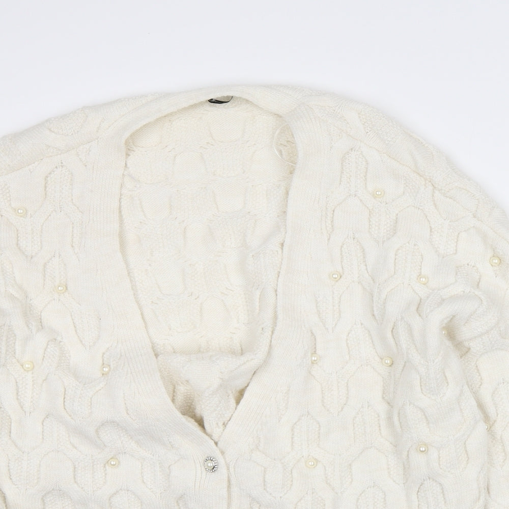George Womens Beige V-Neck Acrylic Cardigan Jumper Size L