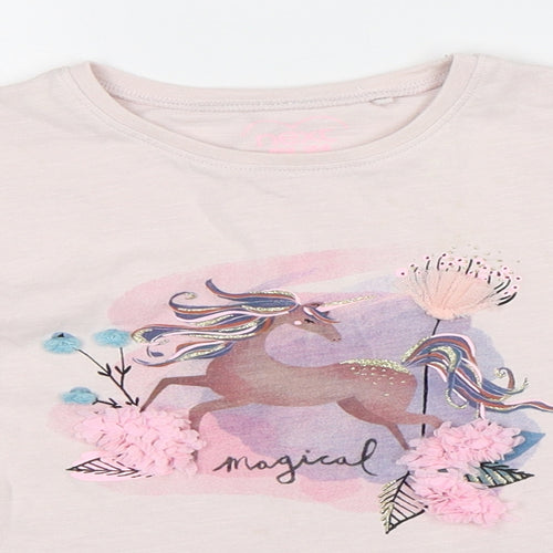 NEXT Girls Pink Cotton T-Shirt Dress Size 2-3 Years Crew Neck - Unicorn
