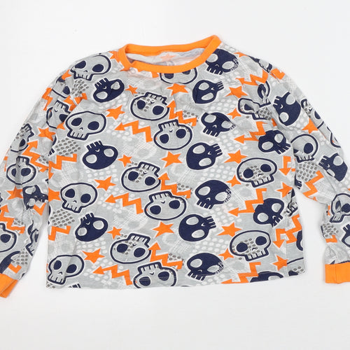 Preworn Boys Grey Geometric Cotton Pullover T-Shirt Size 8-9 Years Crew Neck - Skull