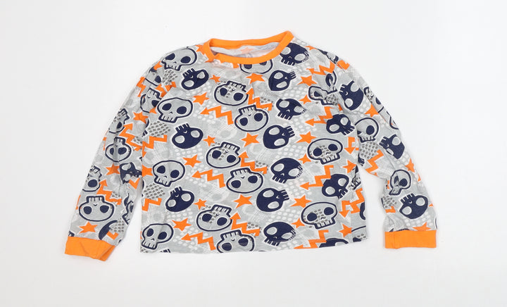 Preworn Boys Grey Geometric Cotton Pullover T-Shirt Size 8-9 Years Crew Neck - Skull