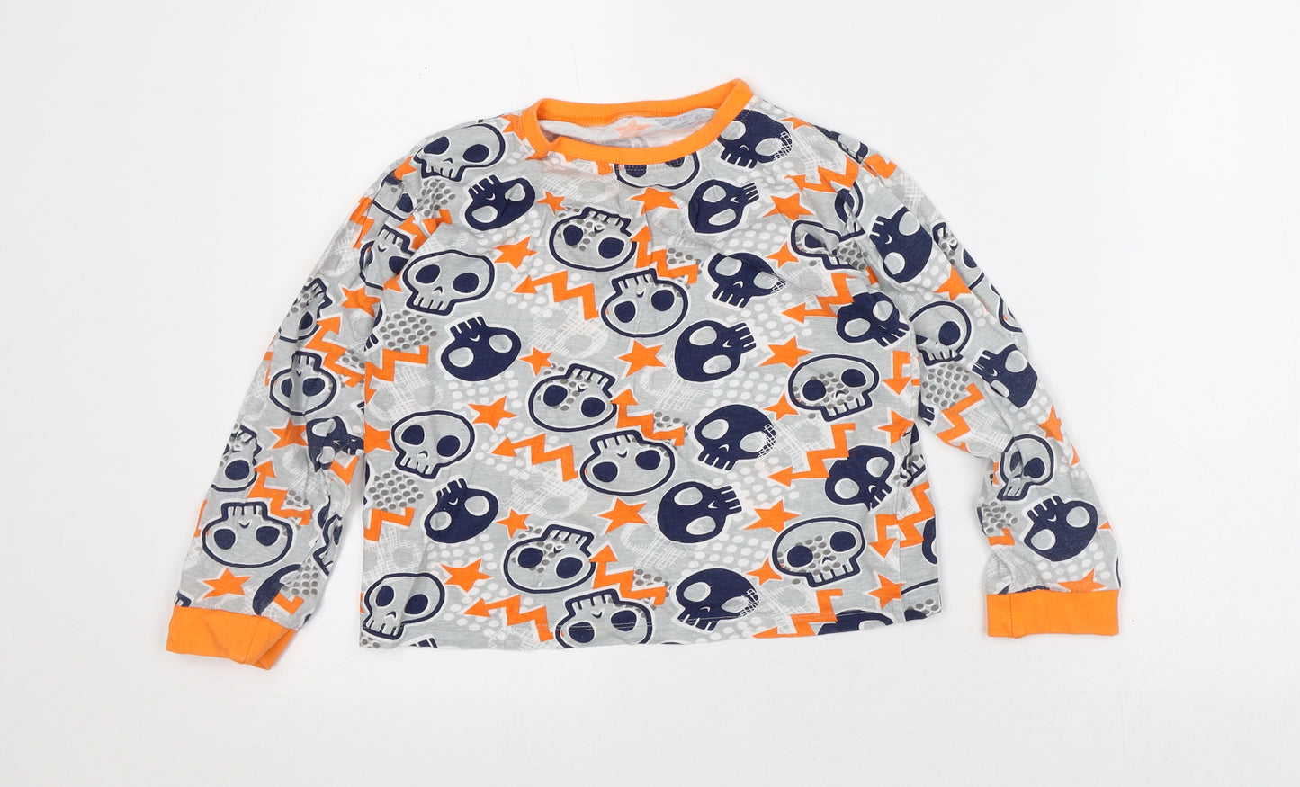 Preworn Boys Grey Geometric Cotton Pullover T-Shirt Size 8-9 Years Crew Neck - Skull